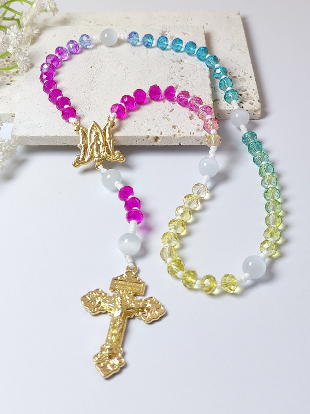 Miraculous Medal Rainbow Crystal Rosary
