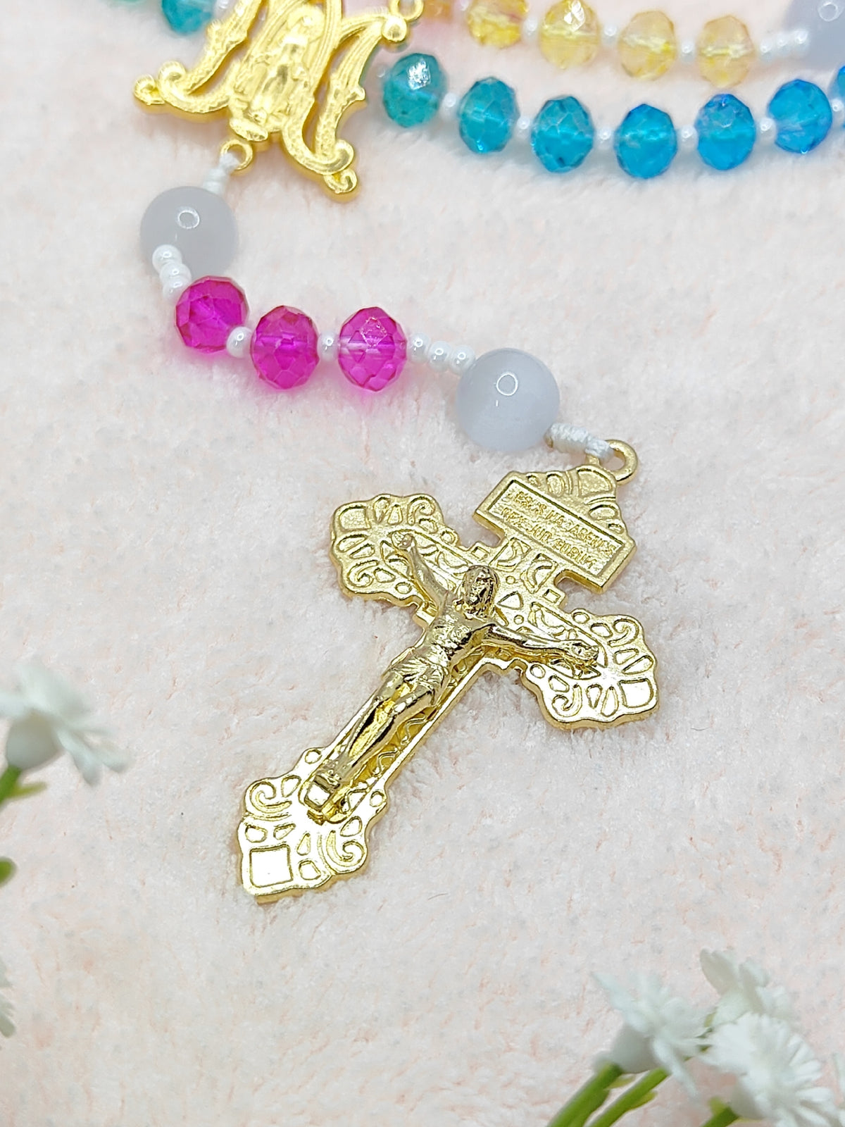 Miraculous Medal Rainbow Crystal Rosary