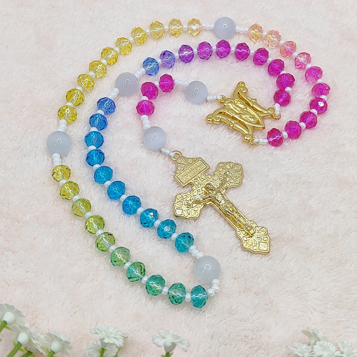 Miraculous Medal Rainbow Crystal Rosary