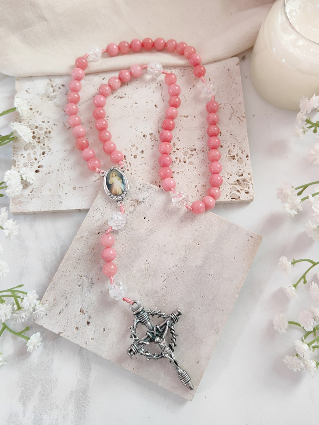 Chaplet of Divine Mercy Red Chalcedony Rosary