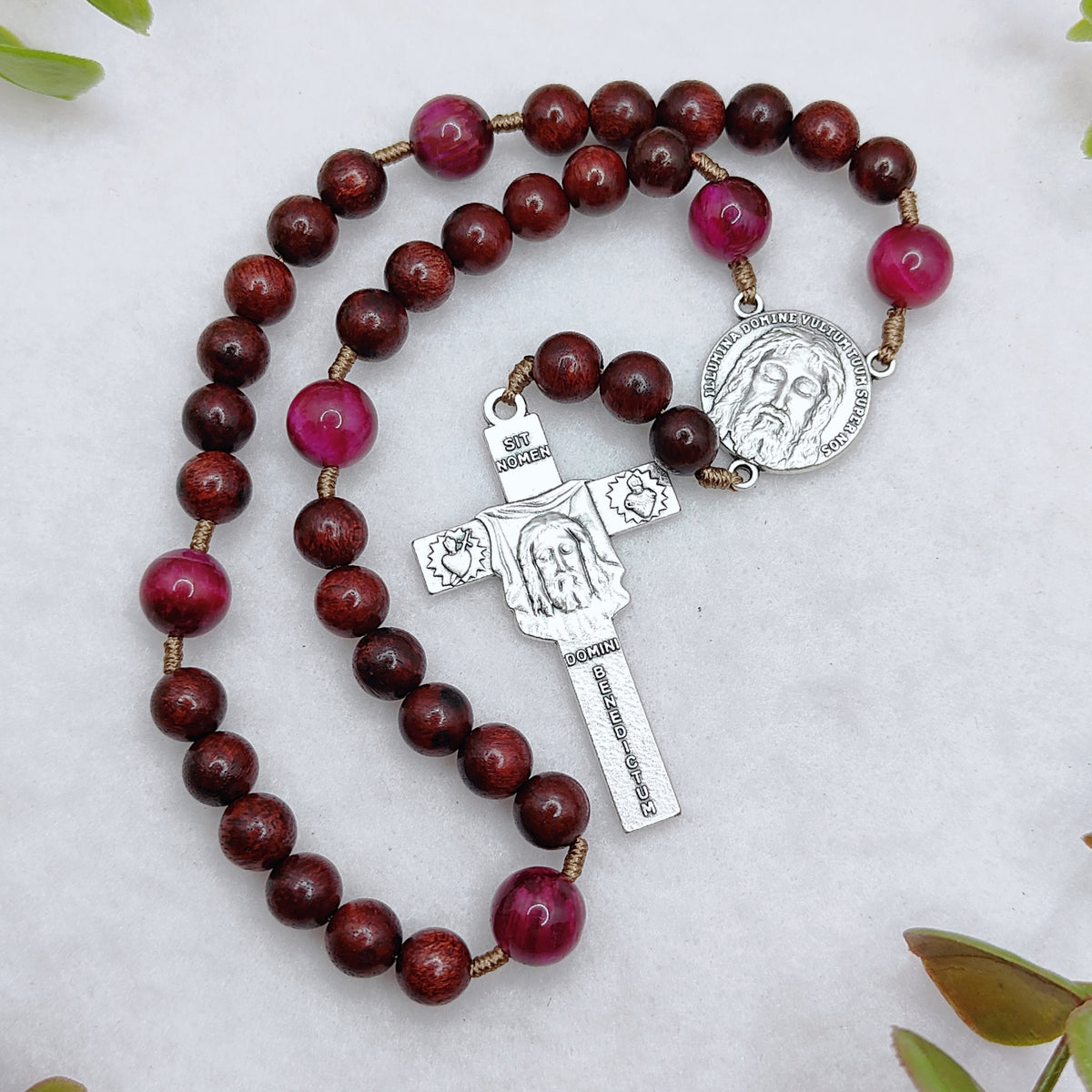 Holy Face of Jesus Chaplet Rosewood & Tiger Eye Rosary