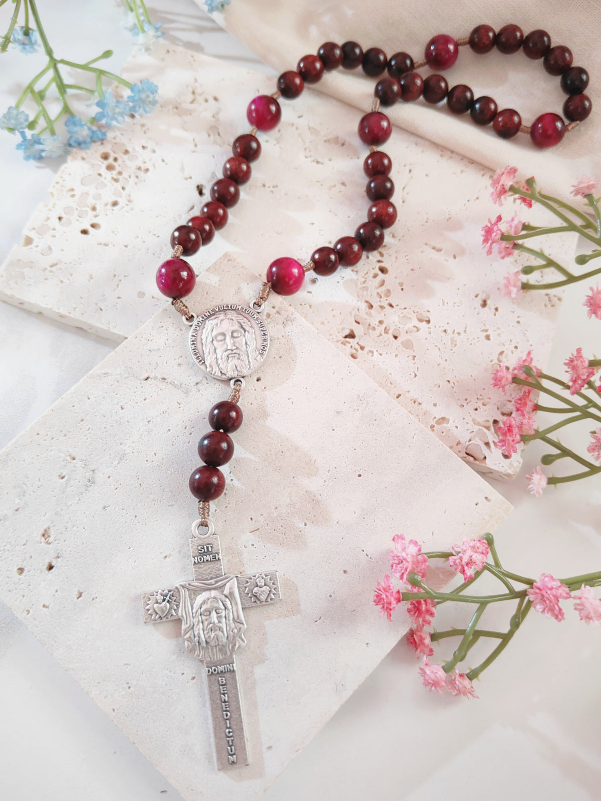 Holy Face of Jesus Chaplet Rosewood & Tiger Eye Rosary