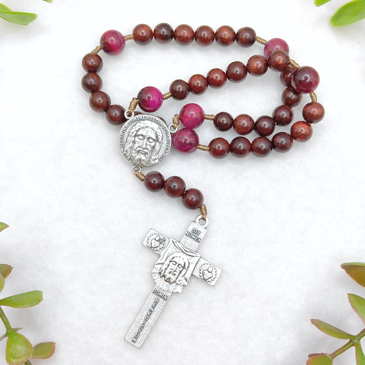 Holy Face of Jesus Chaplet Rosewood & Tiger Eye Rosary