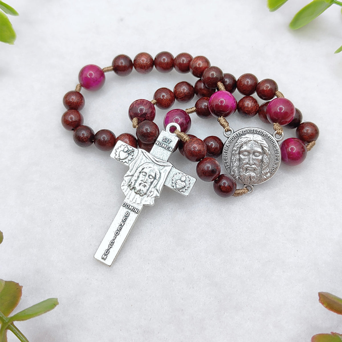 Holy Face of Jesus Chaplet Rosewood & Tiger Eye Rosary