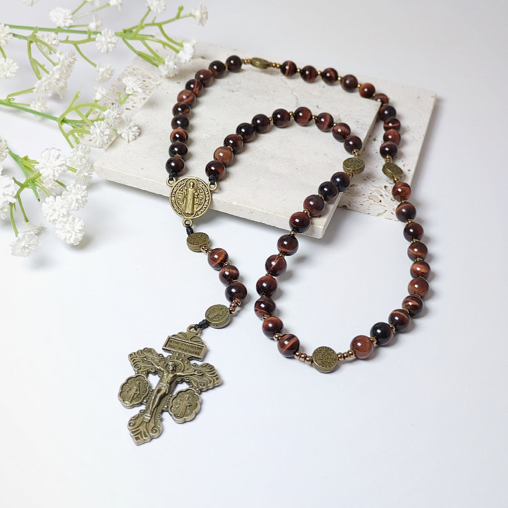 St. Benedict Tiger Eye Protection Rosary