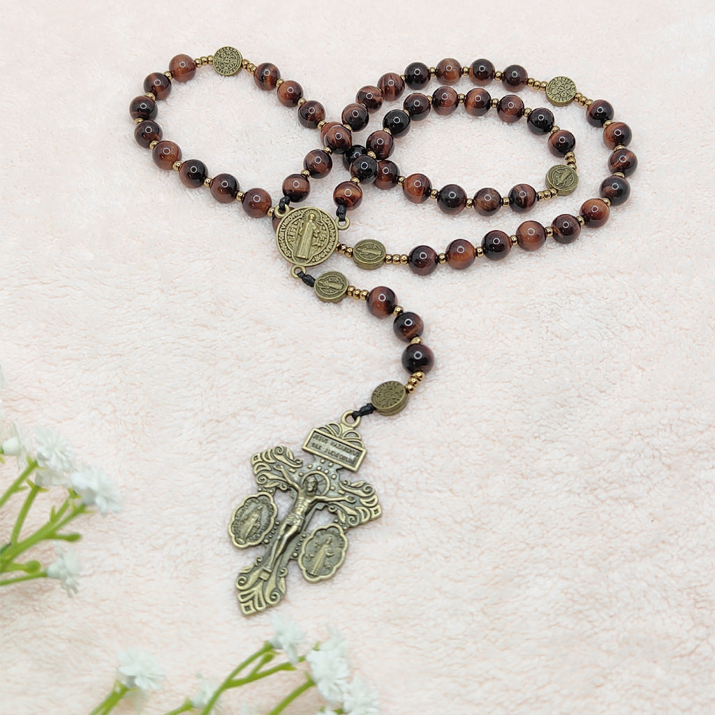 St. Benedict Tiger Eye Protection Rosary