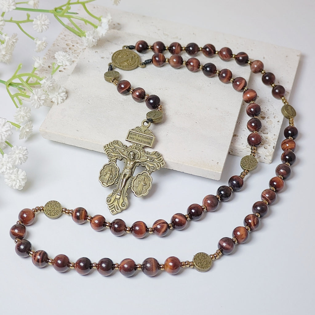 St. Benedict Tiger Eye Protection Rosary