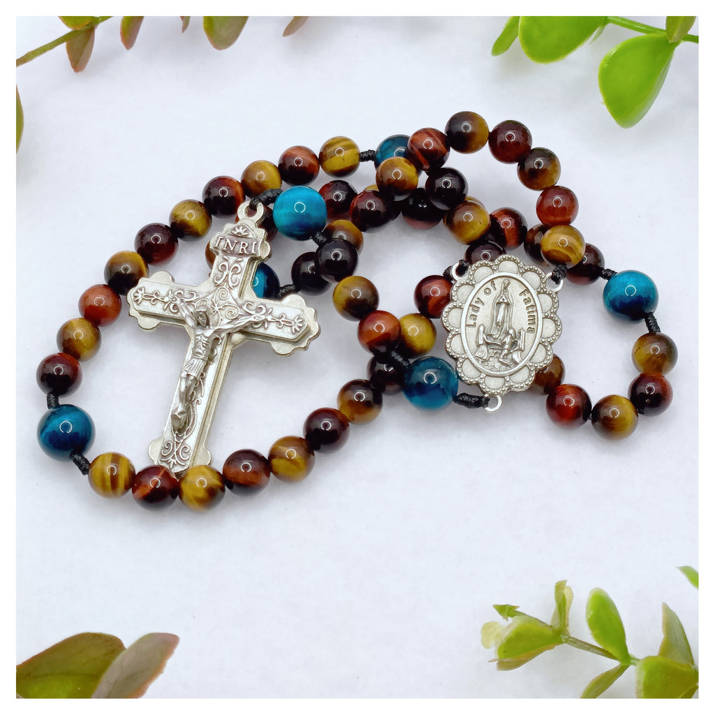 Our Lady of Fatima Trinity Tiger Eye Rosary