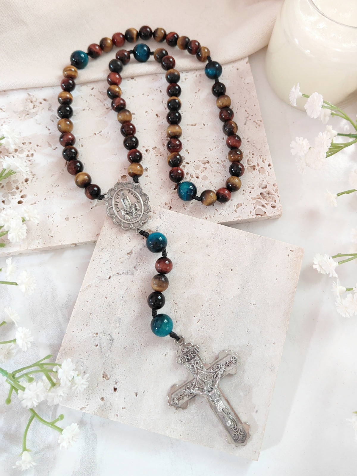 Our Lady of Fatima Trinity Tiger Eye Rosary