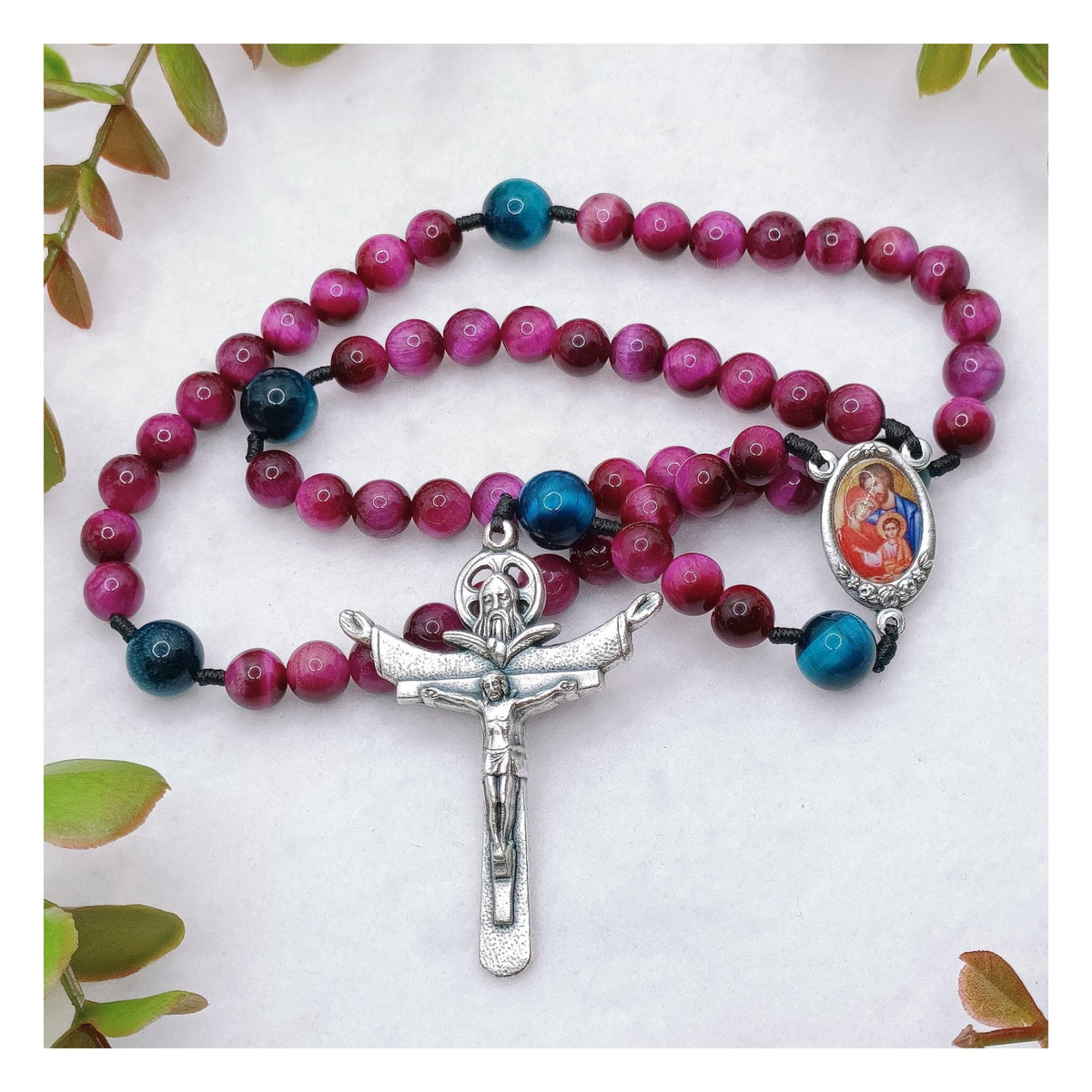 Holy Family Tiger Eye Rosary