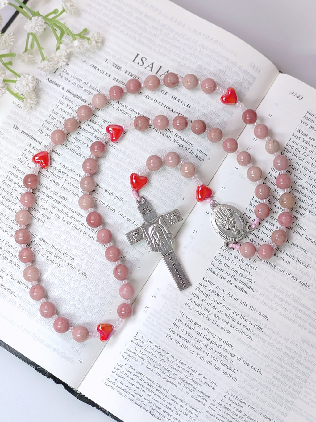 Saint Therese of Lisieux Little Flower Rhodochrosite Rosary