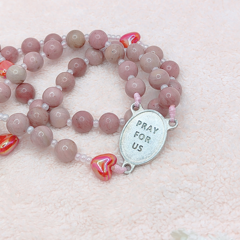 Saint Therese of Lisieux Little Flower Rhodochrosite Rosary