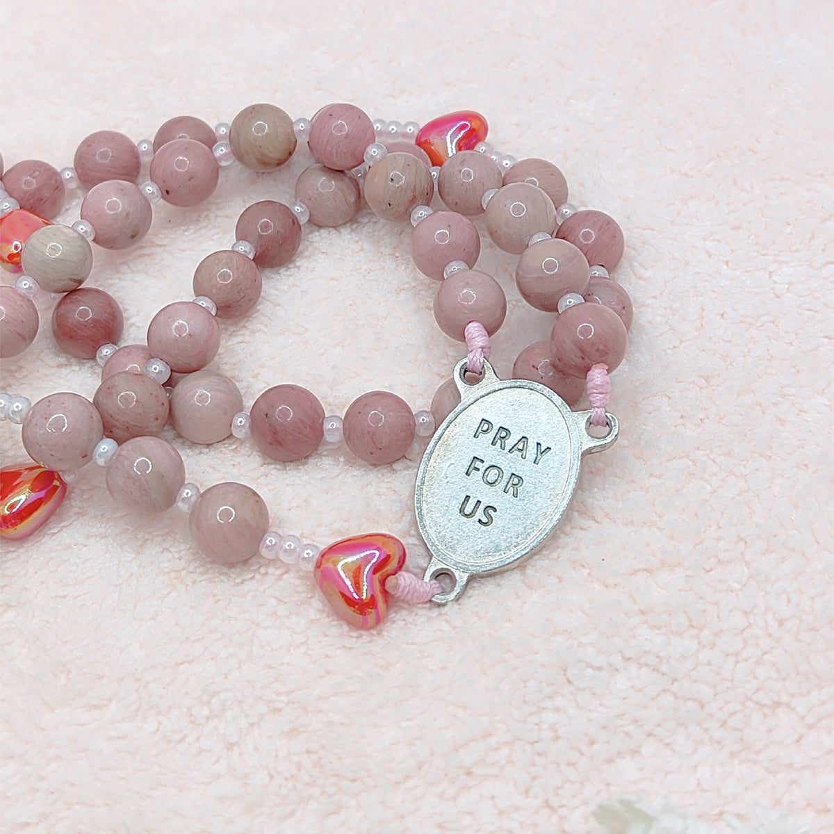 Saint Therese of Lisieux Little Flower Rhodochrosite Rosary