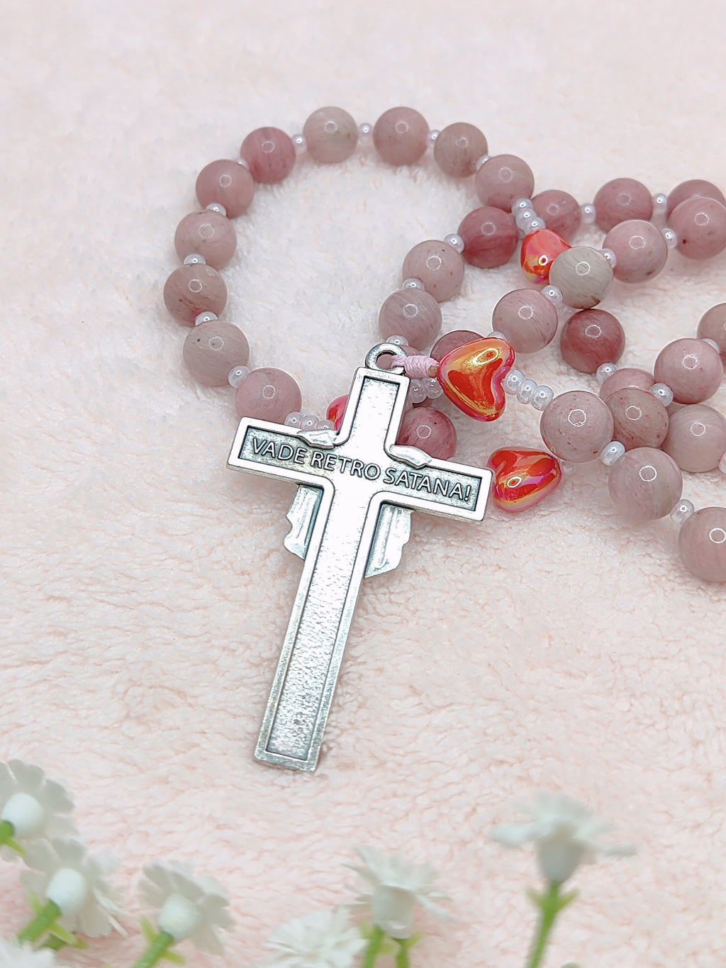 Saint Therese of Lisieux Little Flower Rhodochrosite Rosary
