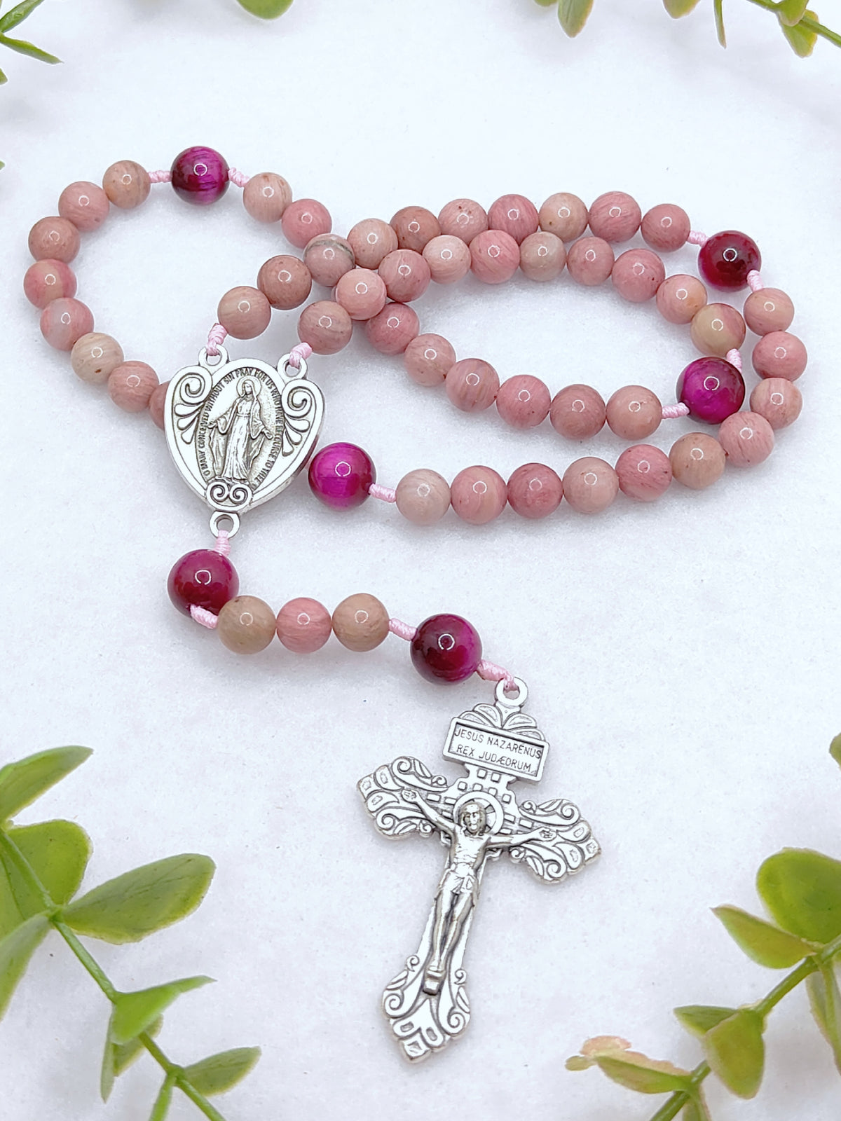 Our Lady of Grace Rhodochrosite & Tiger Eye Rosary