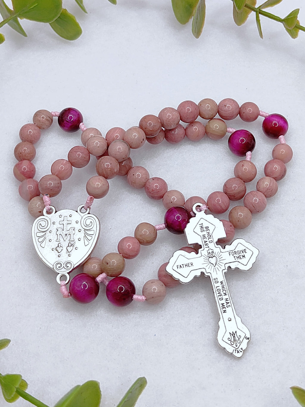 Our Lady of Grace Rhodochrosite & Tiger Eye Rosary
