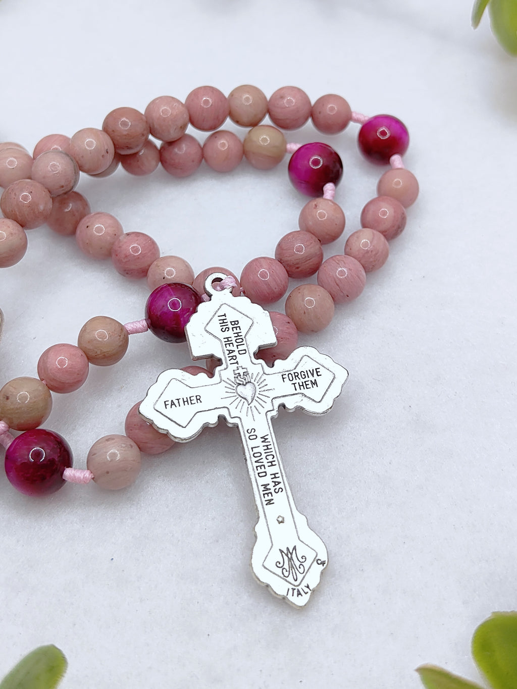 Our Lady of Grace Rhodochrosite & Tiger Eye Rosary