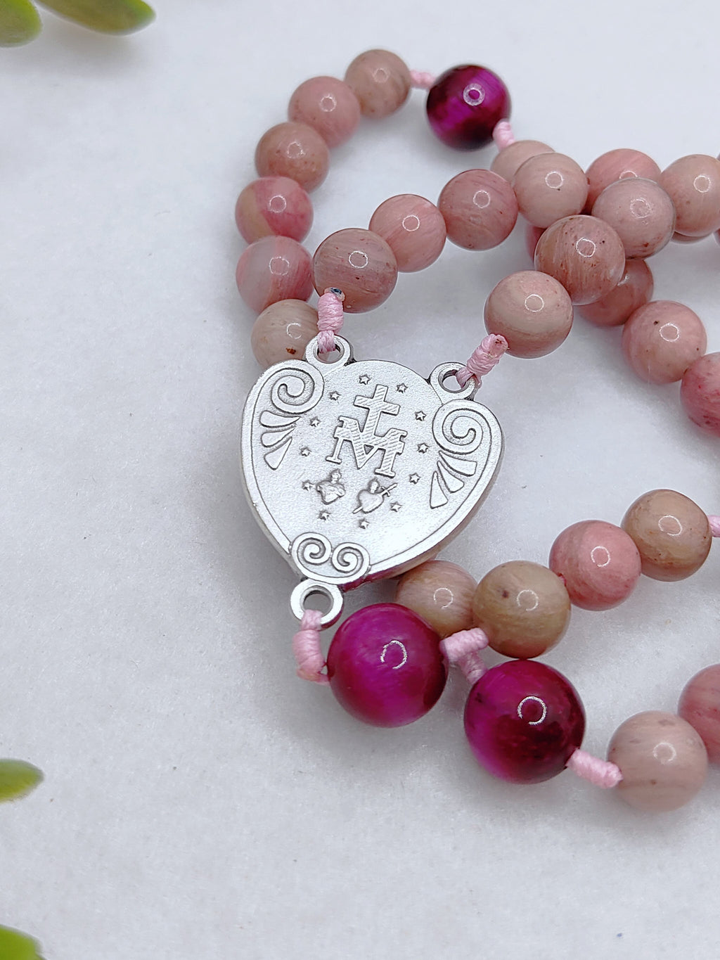 Our Lady of Grace Rhodochrosite & Tiger Eye Rosary
