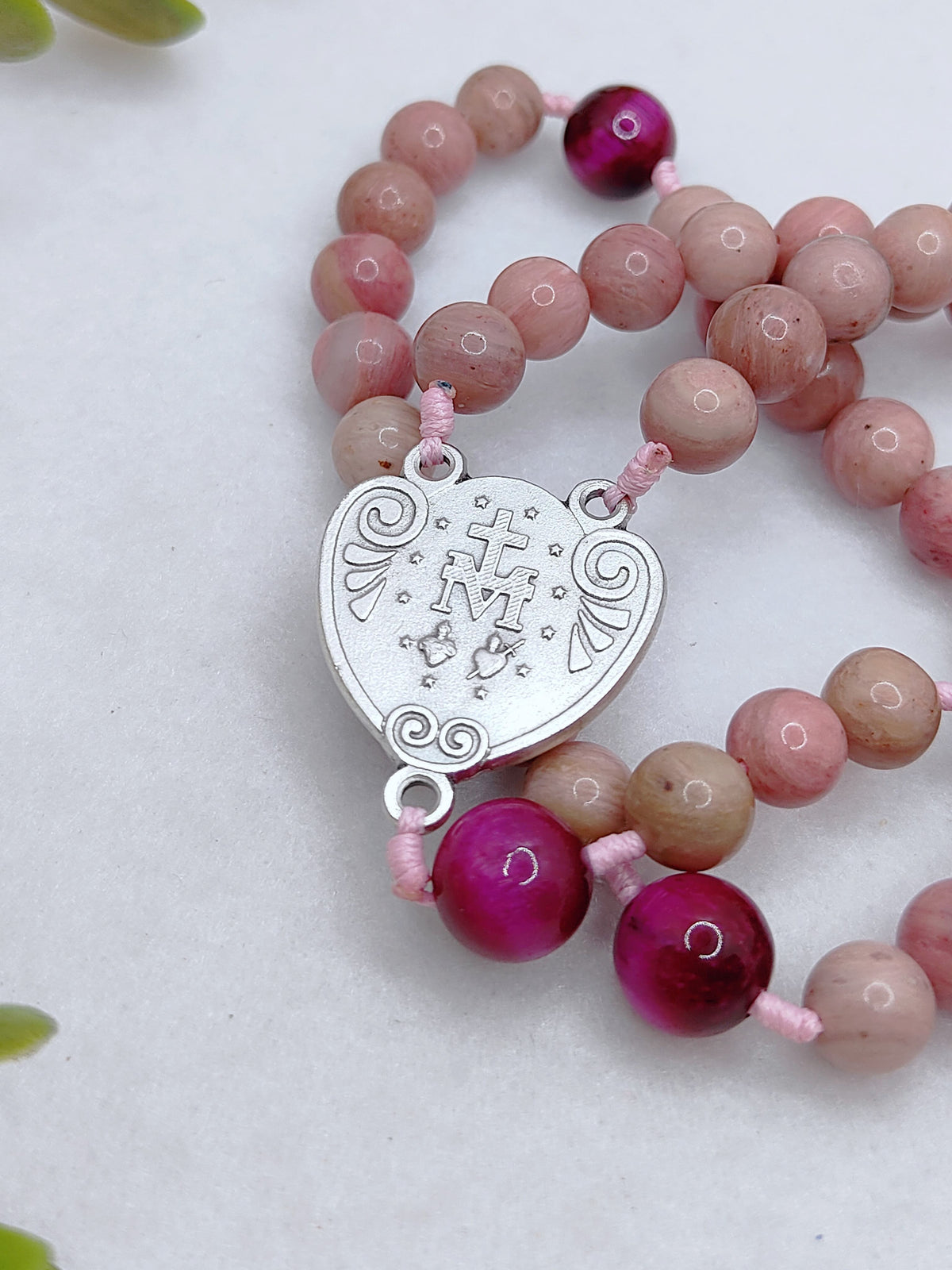Our Lady of Grace Rhodochrosite & Tiger Eye Rosary
