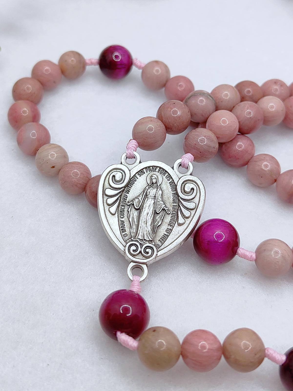 Our Lady of Grace Rhodochrosite & Tiger Eye Rosary