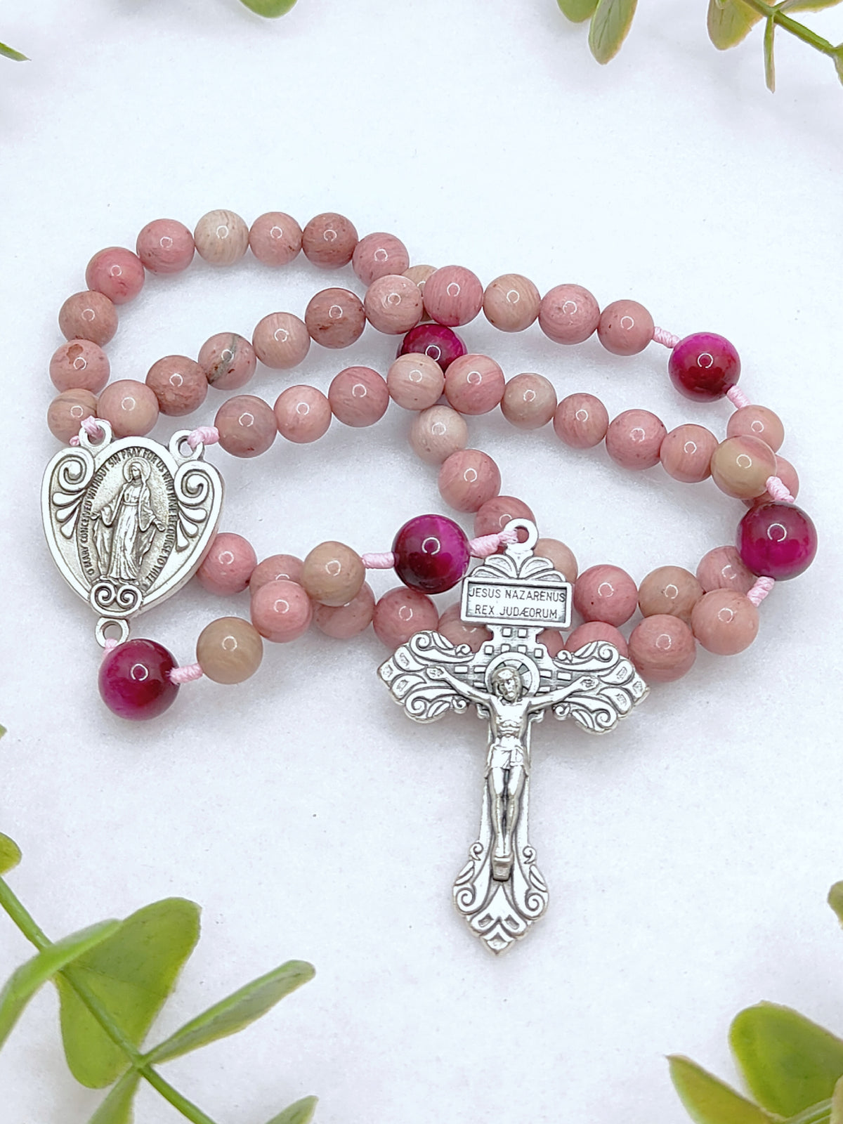Our Lady of Grace Rhodochrosite & Tiger Eye Rosary