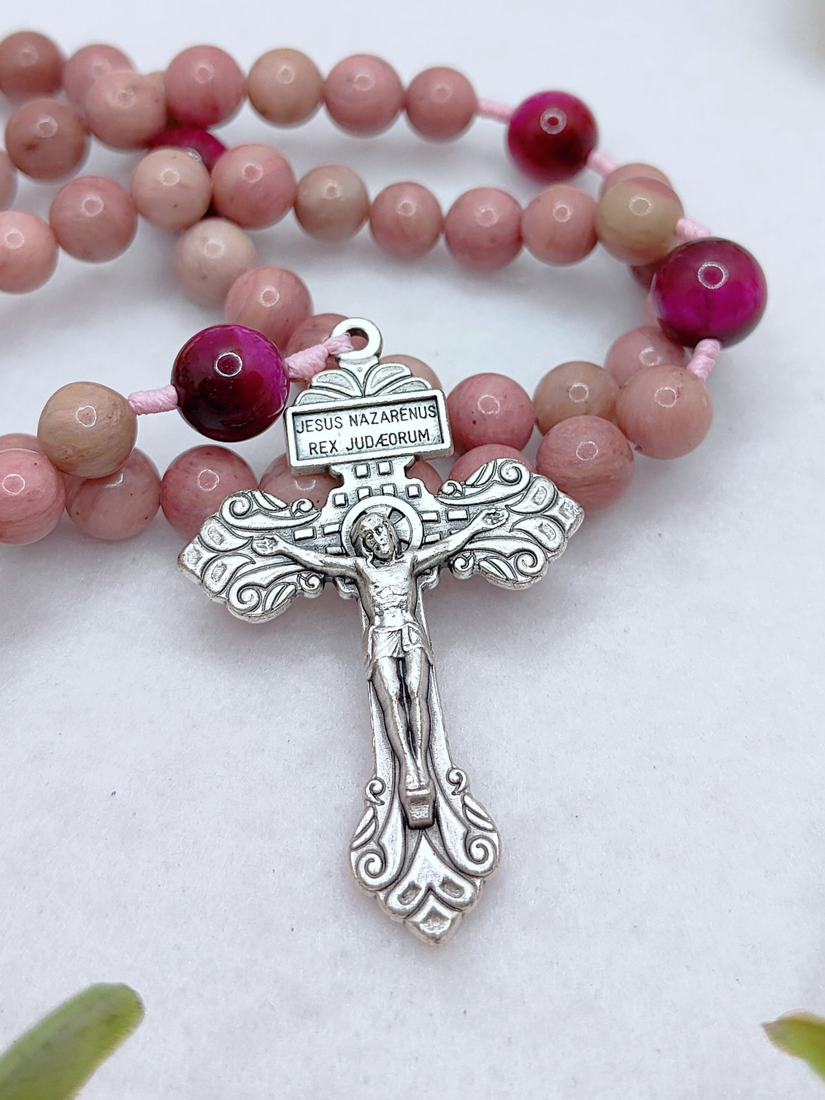 Our Lady of Grace Rhodochrosite & Tiger Eye Rosary