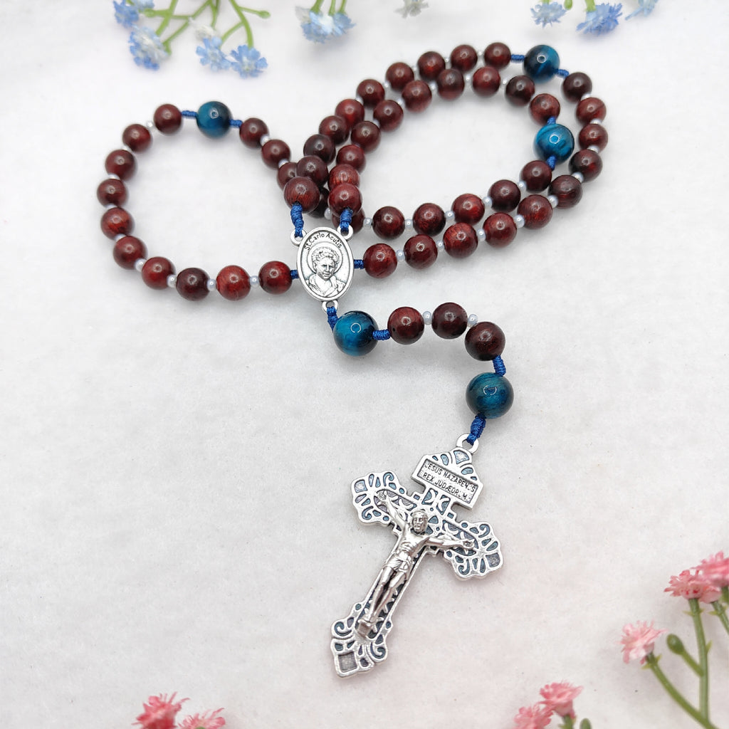 St Carlo Acutis Rosewood & Tiger Eye Rosary