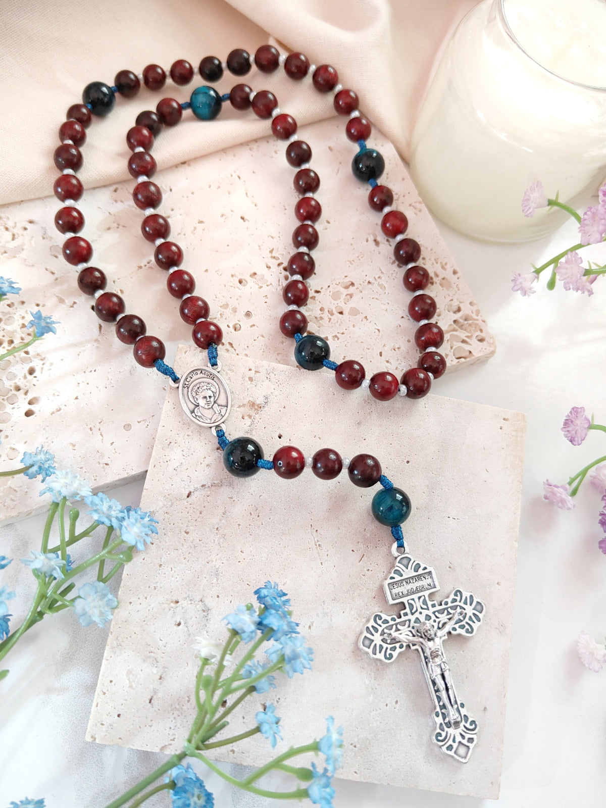St Carlo Acutis Rosewood & Tiger Eye Rosary