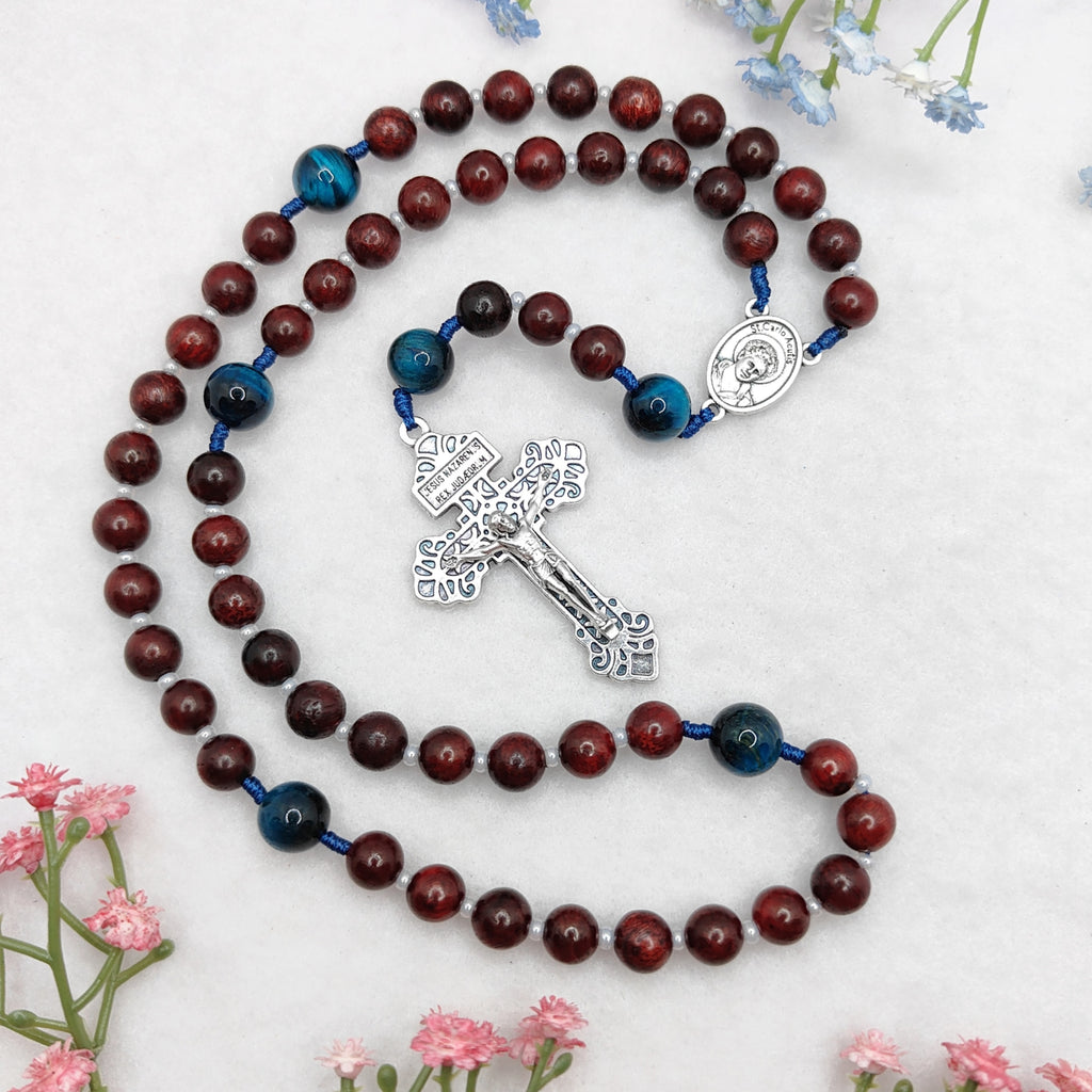 St Carlo Acutis Rosewood & Tiger Eye Rosary