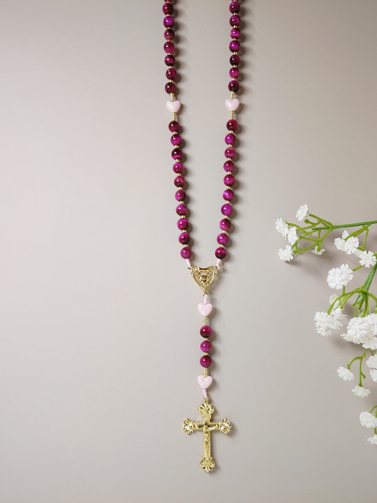 Sacred Heart of Jesus Tiger Eye & Heart of Divine Love Rosary