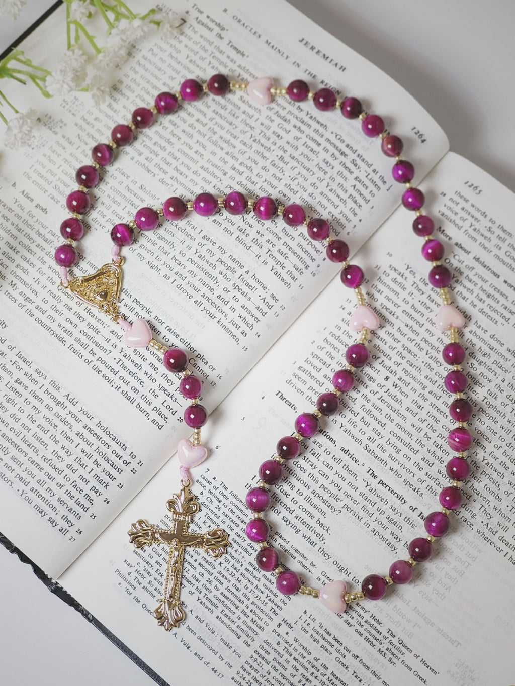 Sacred Heart of Jesus Tiger Eye & Heart of Divine Love Rosary