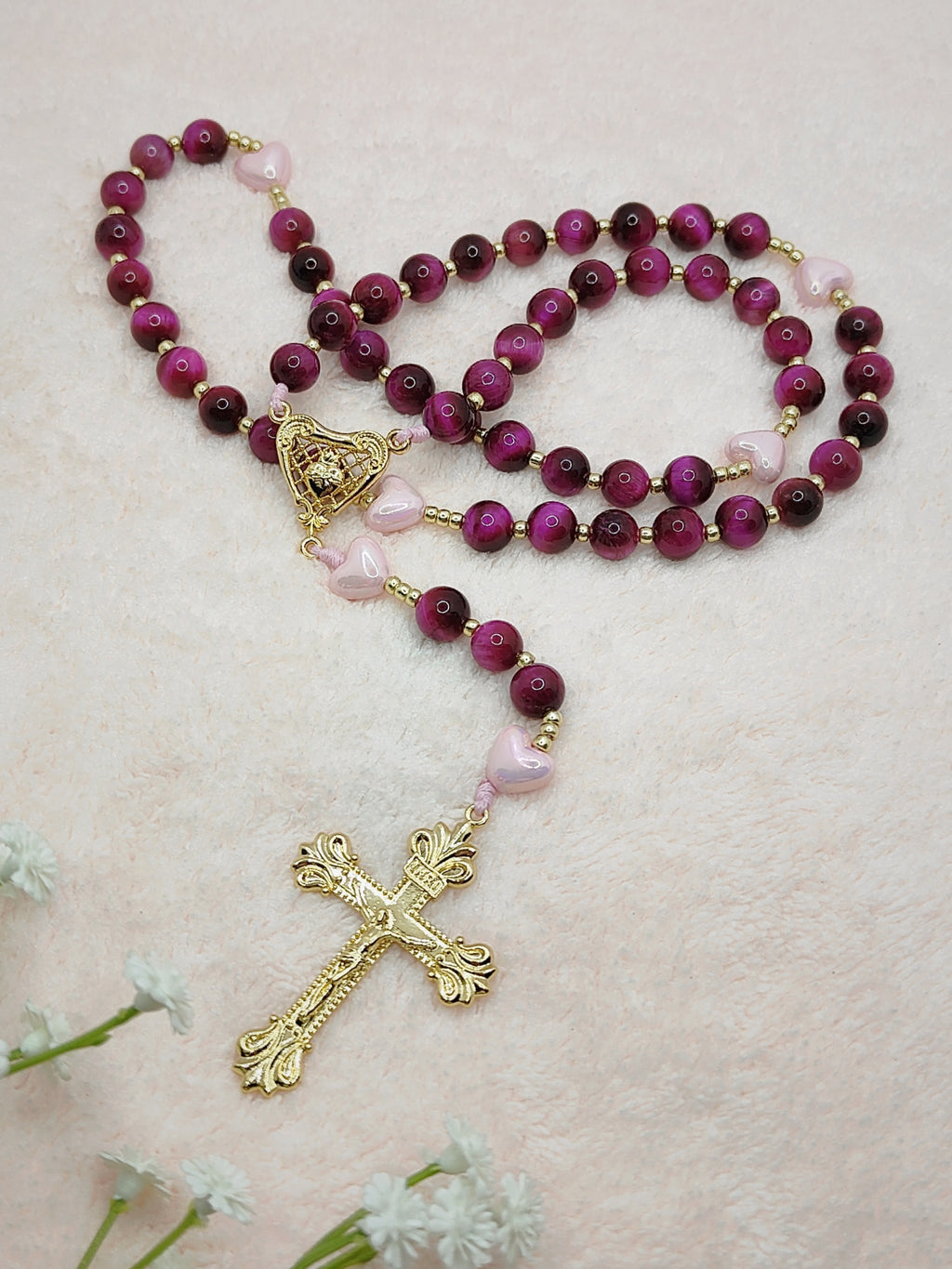 Sacred Heart of Jesus Tiger Eye & Heart of Divine Love Rosary