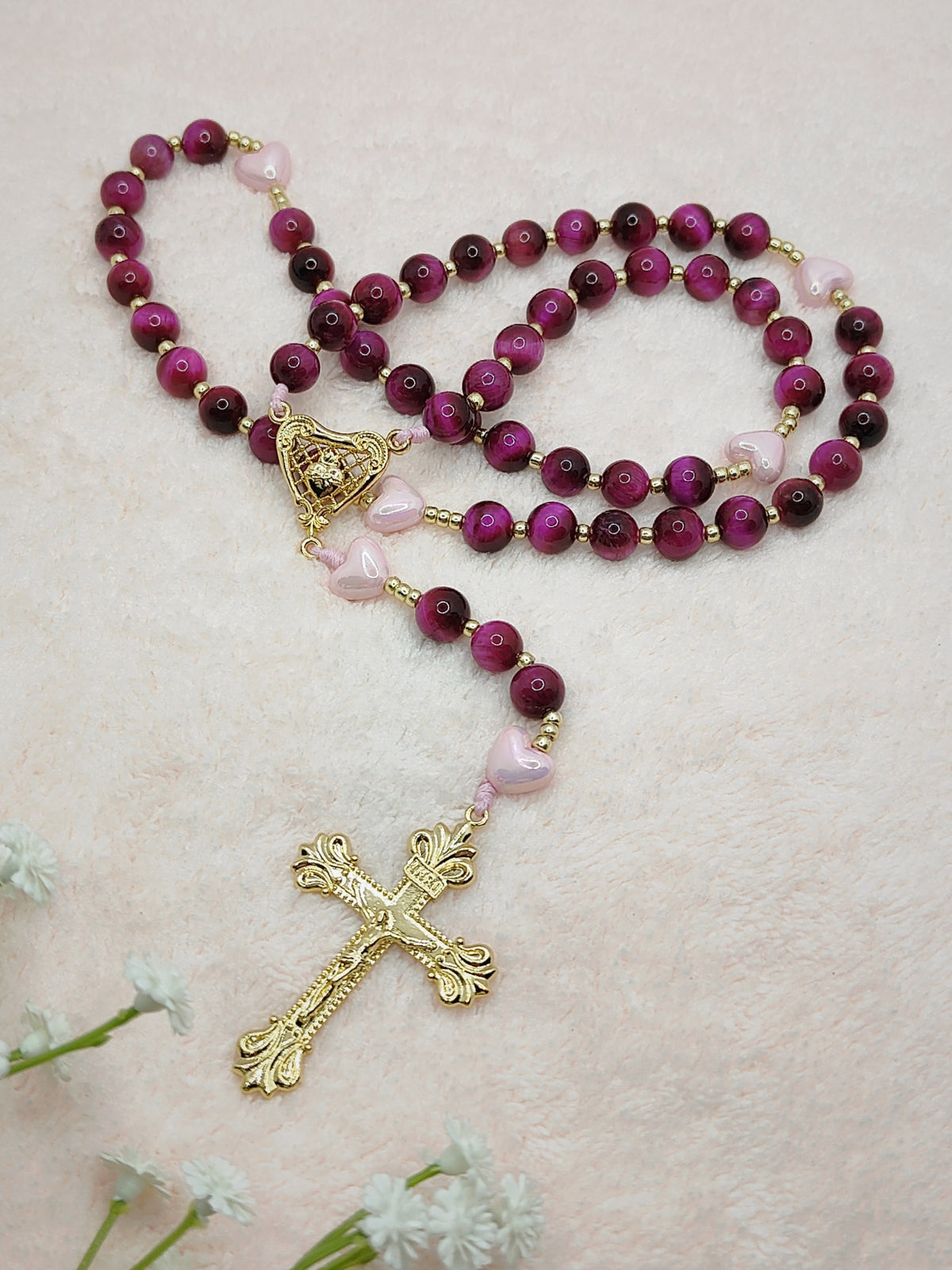 Sacred Heart of Jesus Tiger Eye & Heart of Divine Love Rosary