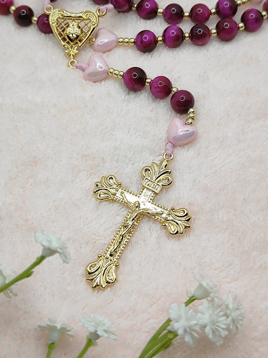 Sacred Heart of Jesus Tiger Eye & Heart of Divine Love Rosary