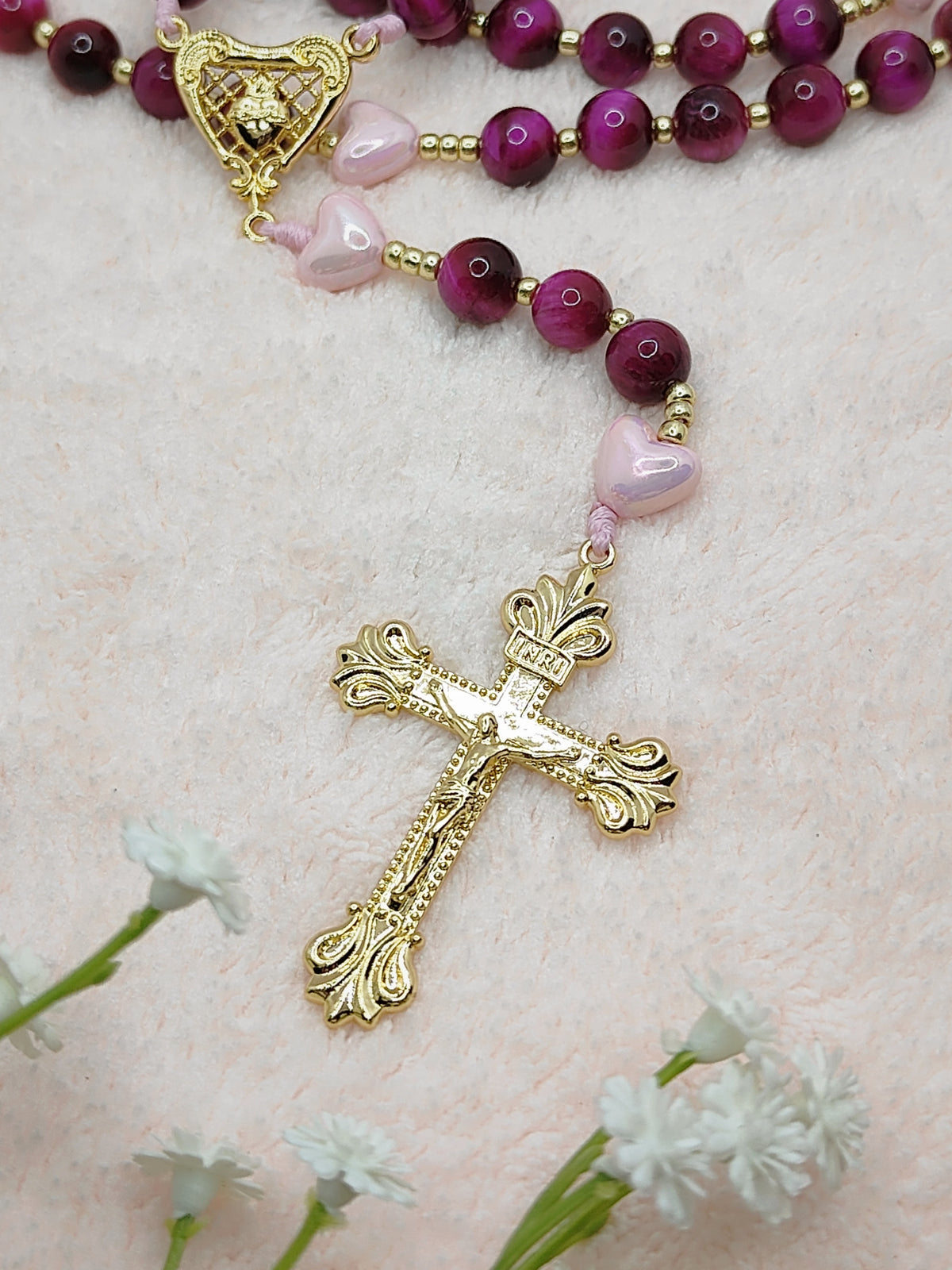 Sacred Heart of Jesus Tiger Eye & Heart of Divine Love Rosary
