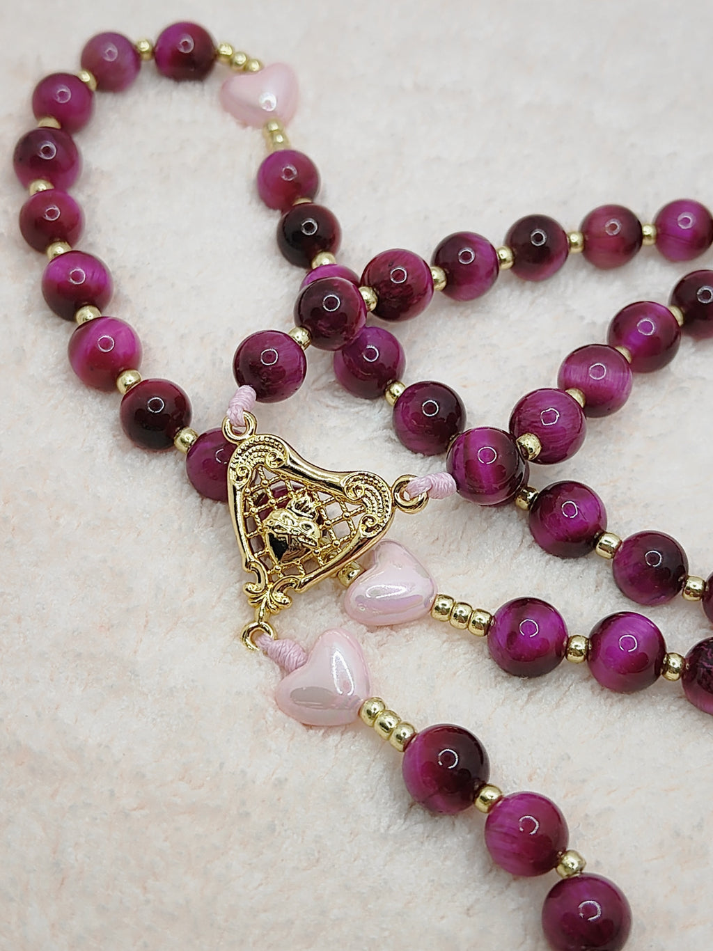 Sacred Heart of Jesus Tiger Eye & Heart of Divine Love Rosary