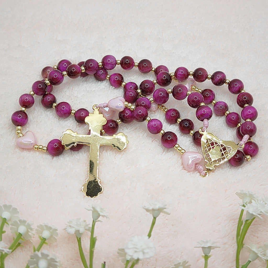 Sacred Heart of Jesus Tiger Eye & Heart of Divine Love Rosary