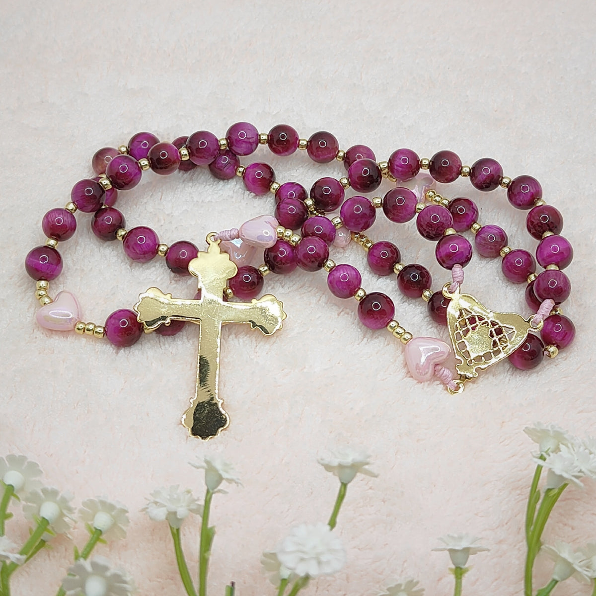 Sacred Heart of Jesus Tiger Eye & Heart of Divine Love Rosary