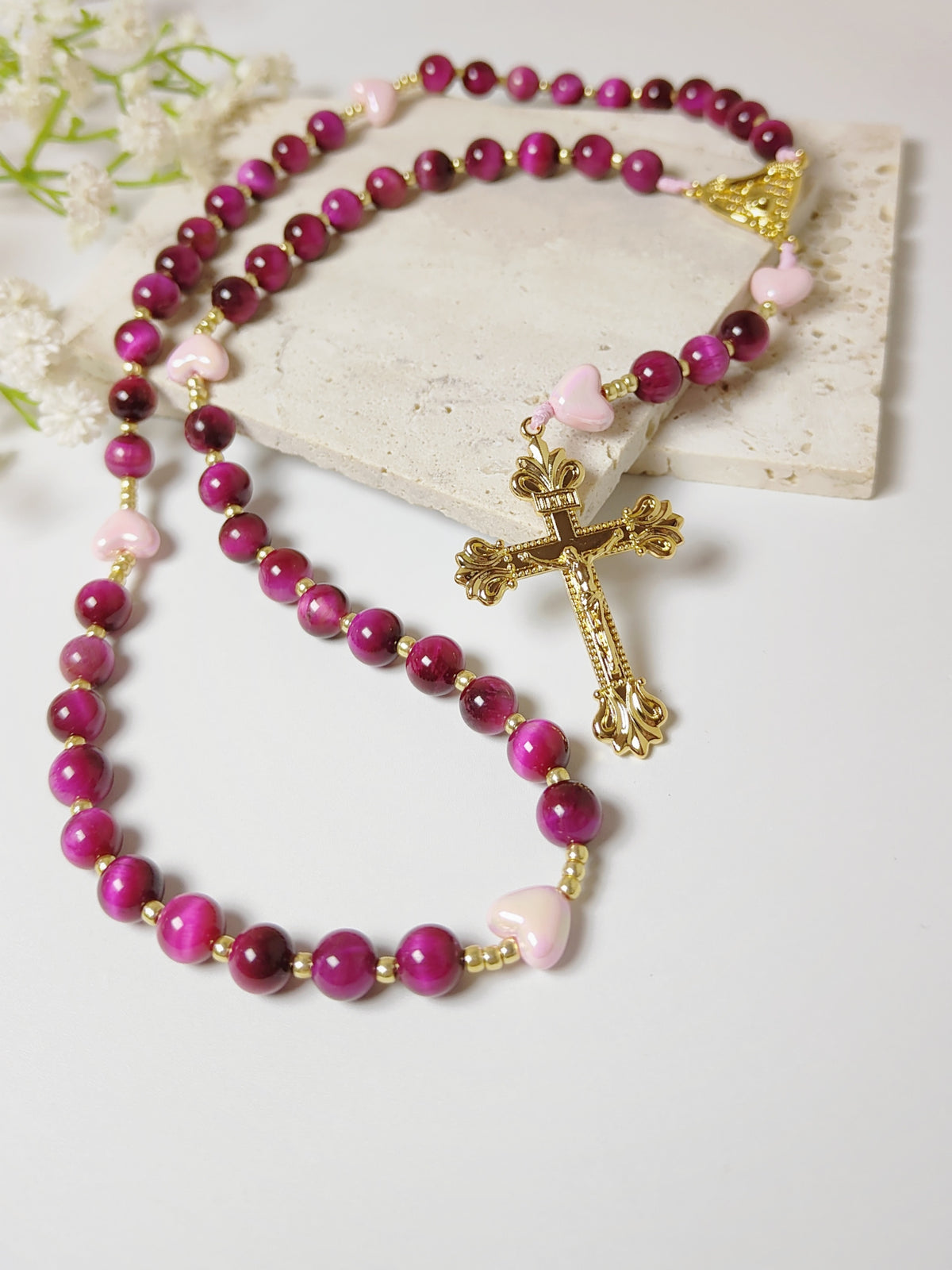 Sacred Heart of Jesus Tiger Eye & Heart of Divine Love Rosary