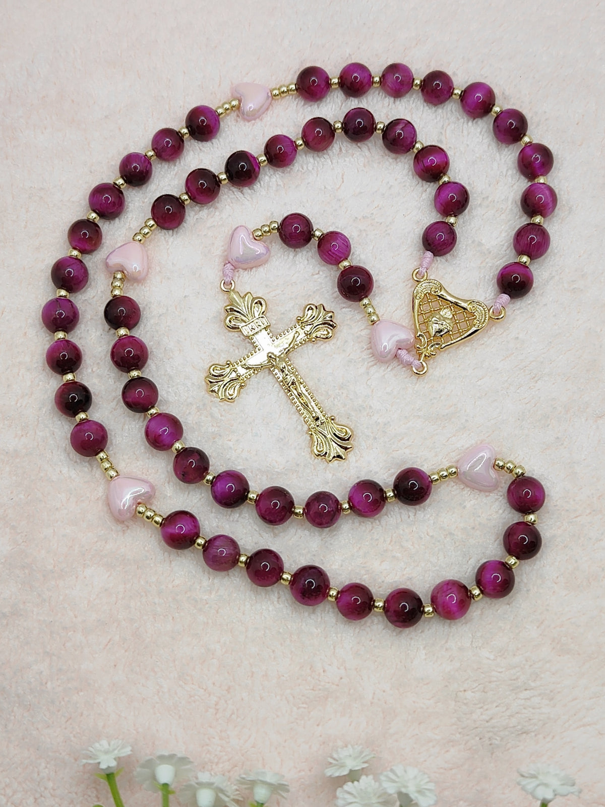 Sacred Heart of Jesus Tiger Eye & Heart of Divine Love Rosary