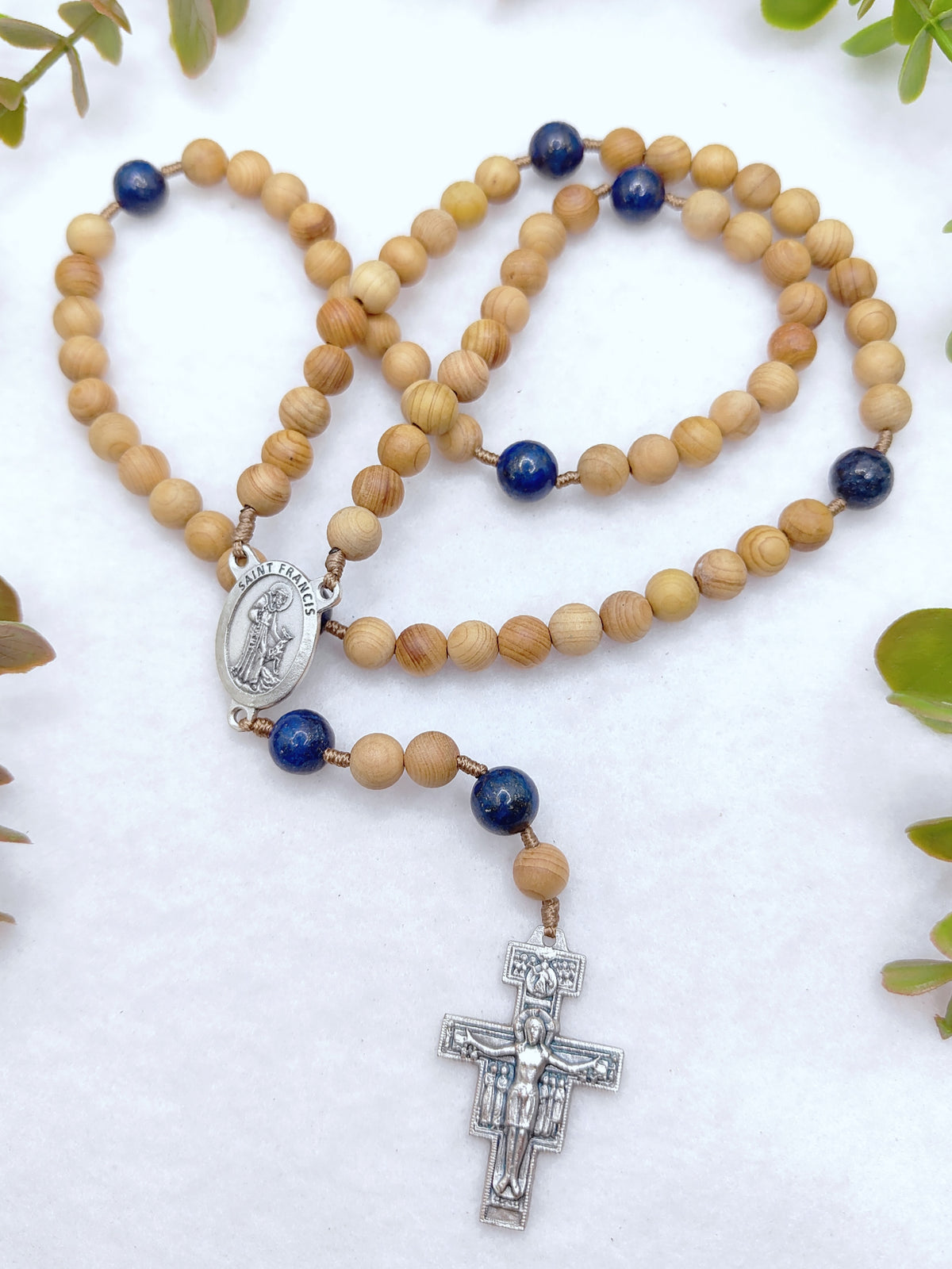 Franciscan Crown Wooden with Lapis Lazuli Rosary