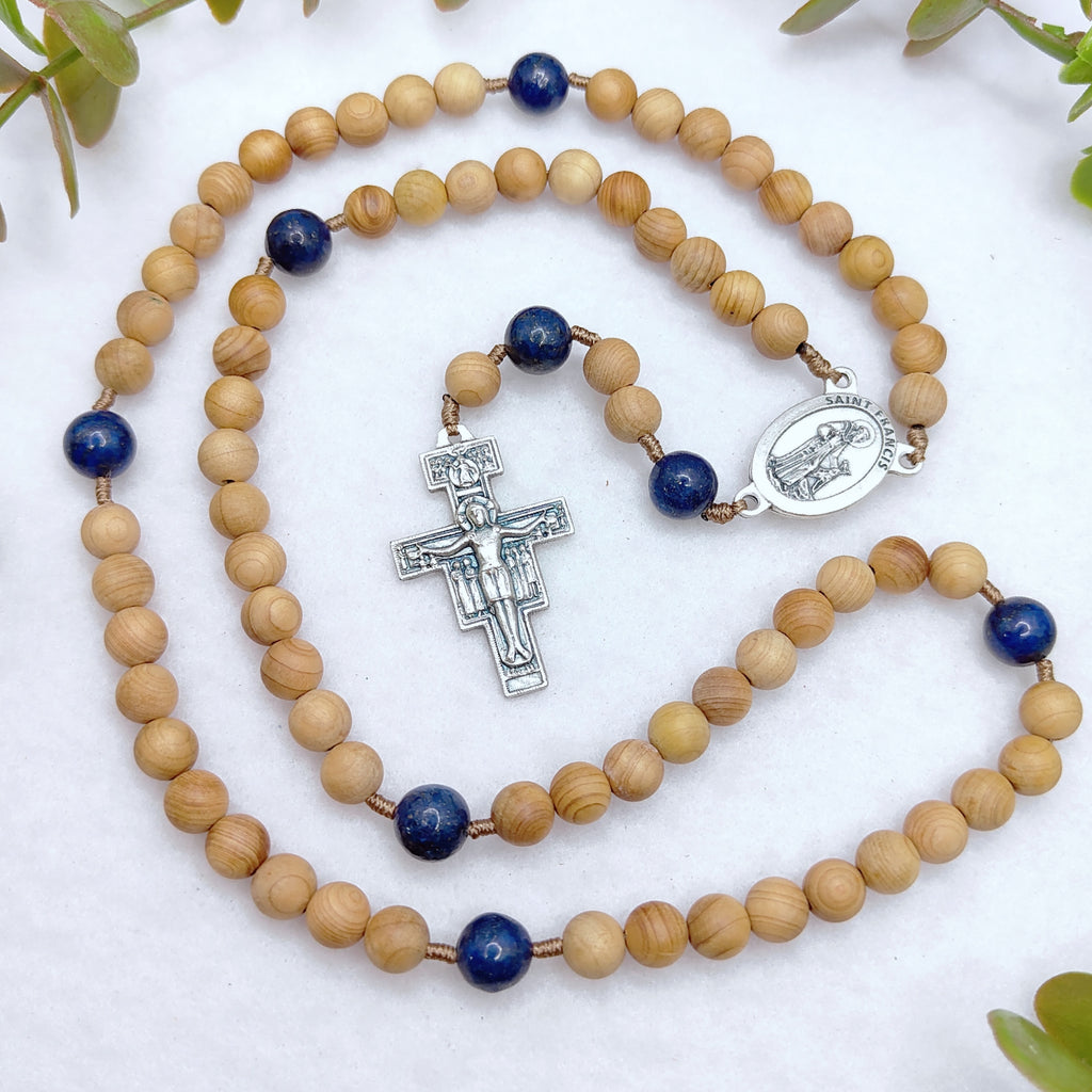 Franciscan Crown Wooden with Lapis Lazuli Rosary