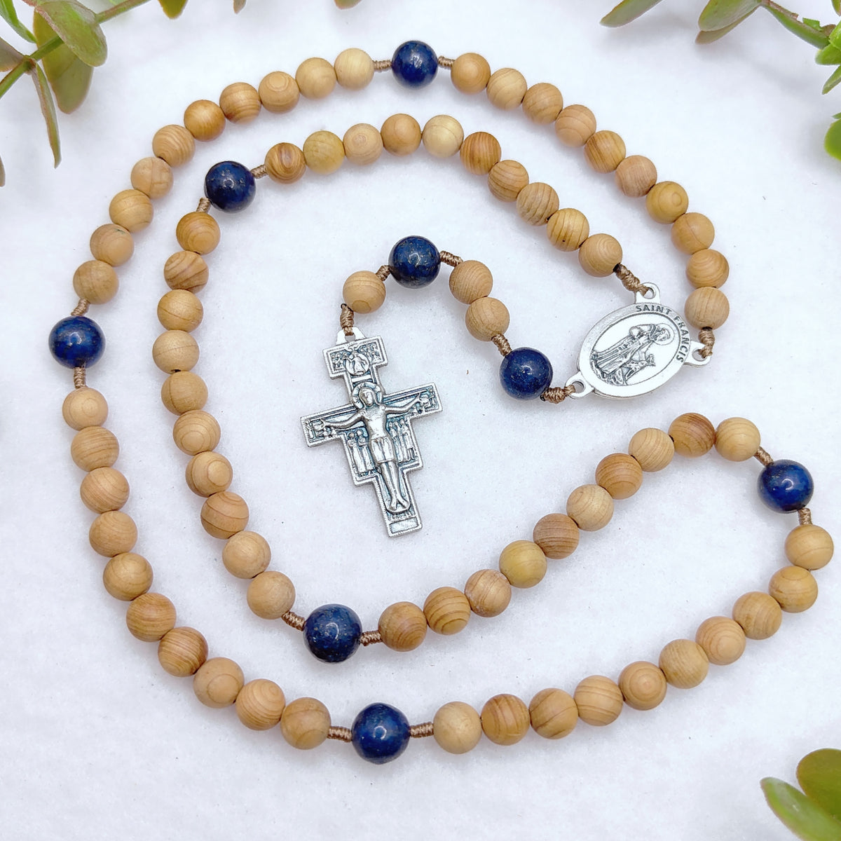 Franciscan Crown Wooden with Lapis Lazuli Rosary
