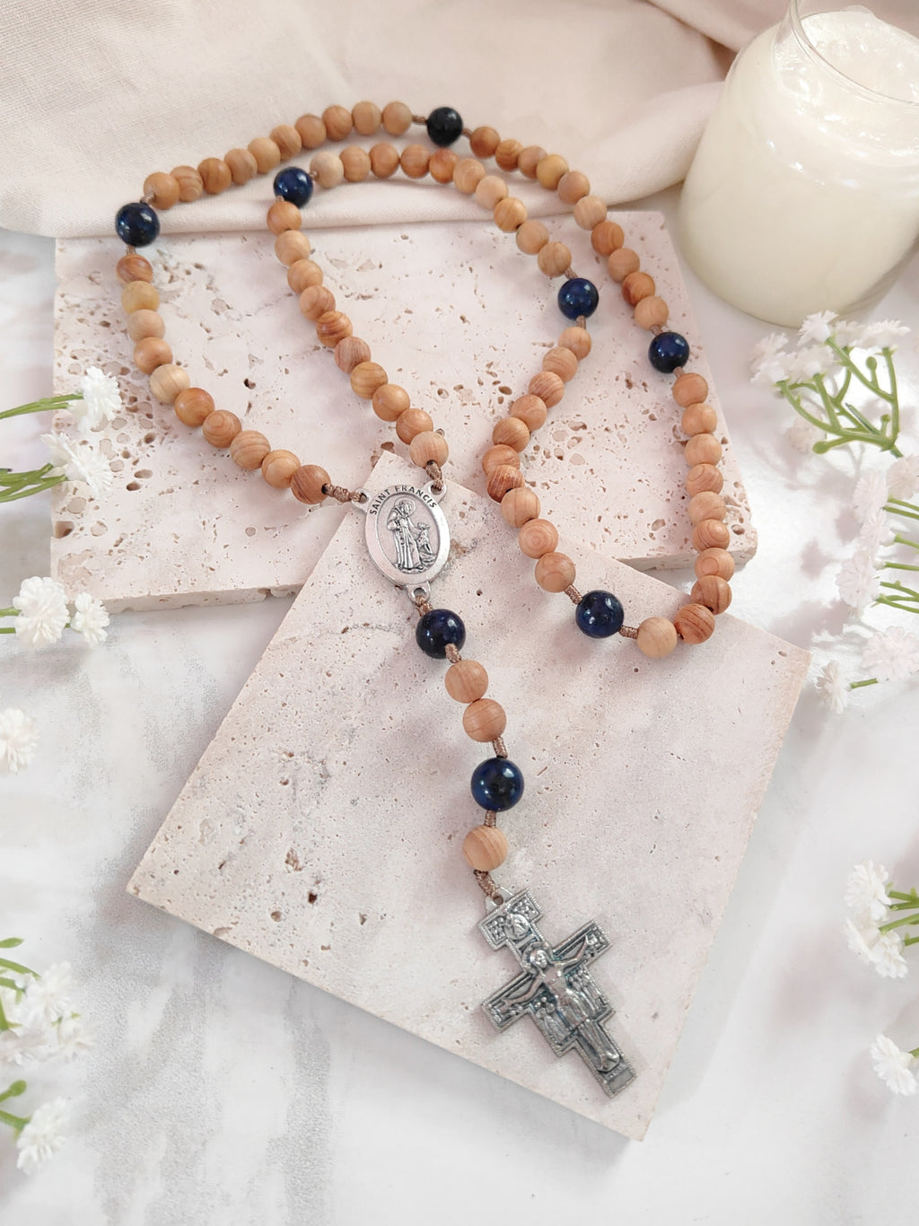 Franciscan Crown Wooden with Lapis Lazuli Rosary