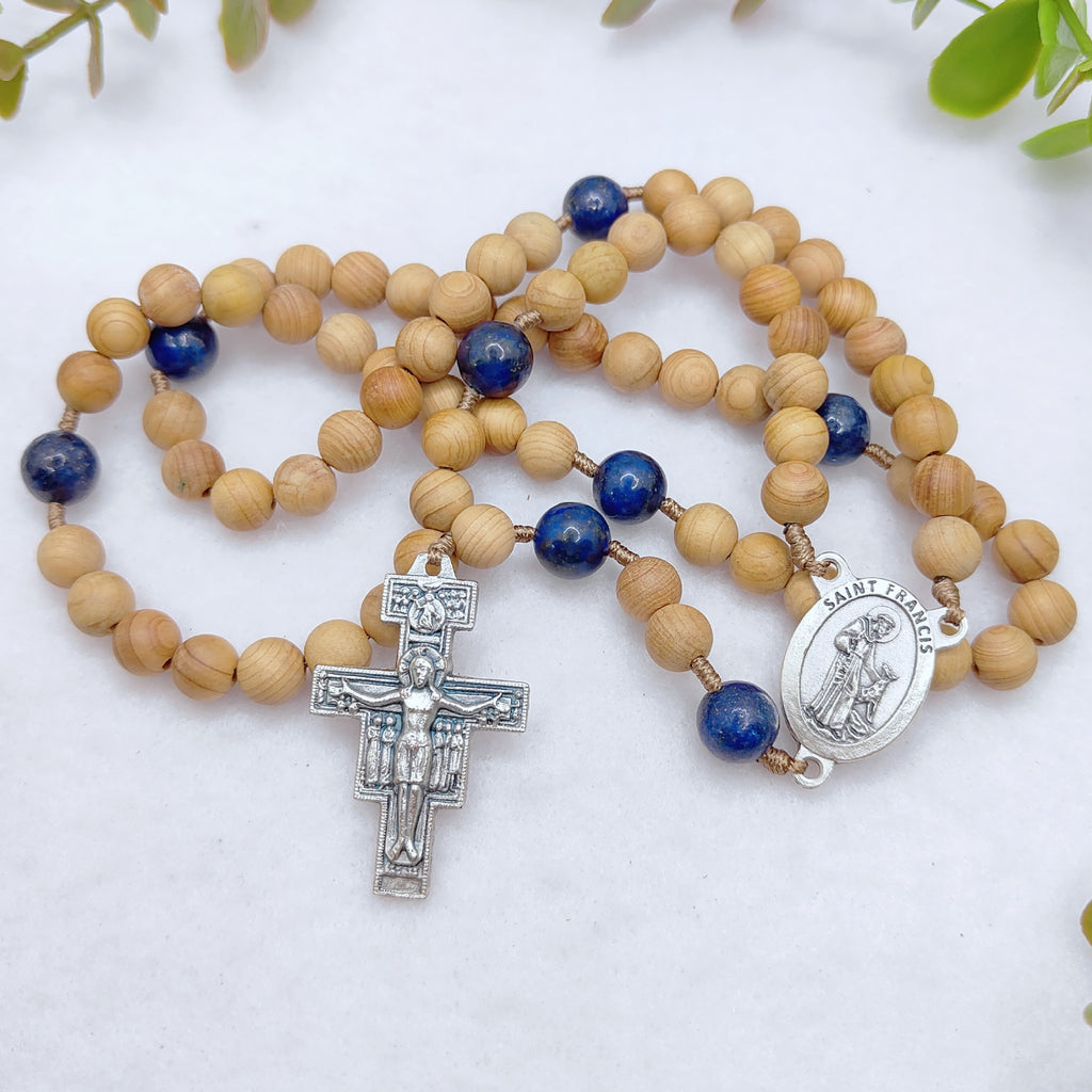 Franciscan Crown Wooden with Lapis Lazuli Rosary
