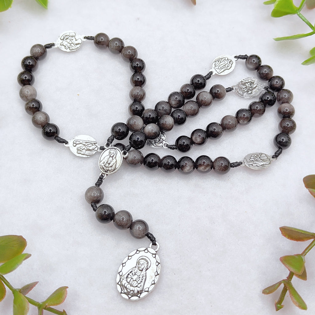 Servite Chaplet Seven Sorrows of Mary Black Obsidian Rosary