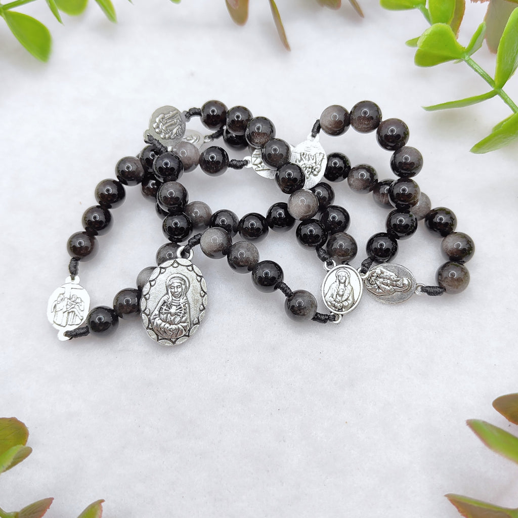 Servite Chaplet Seven Sorrows of Mary Black Obsidian Rosary
