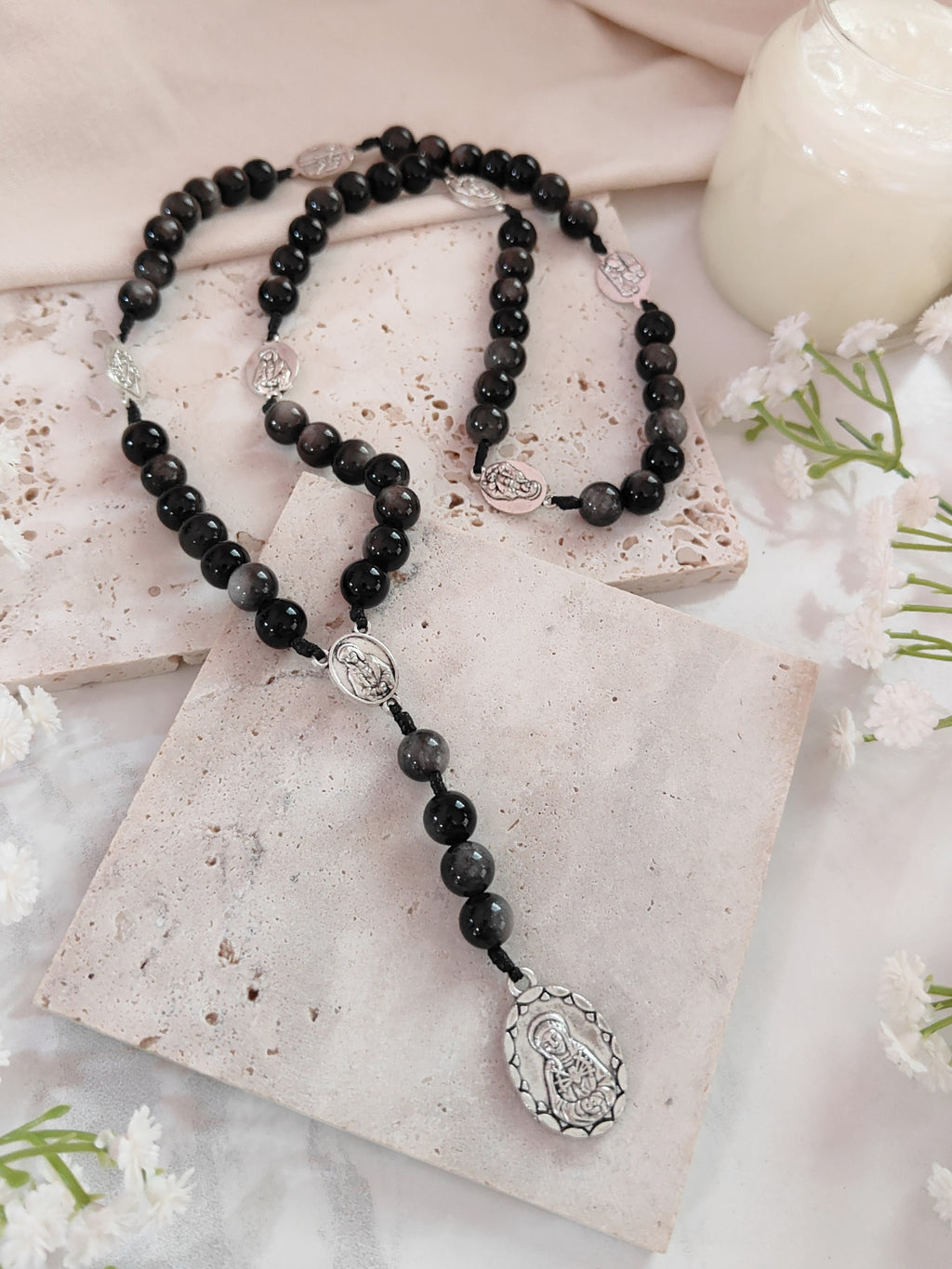 Servite Chaplet Seven Sorrows of Mary Black Obsidian Rosary