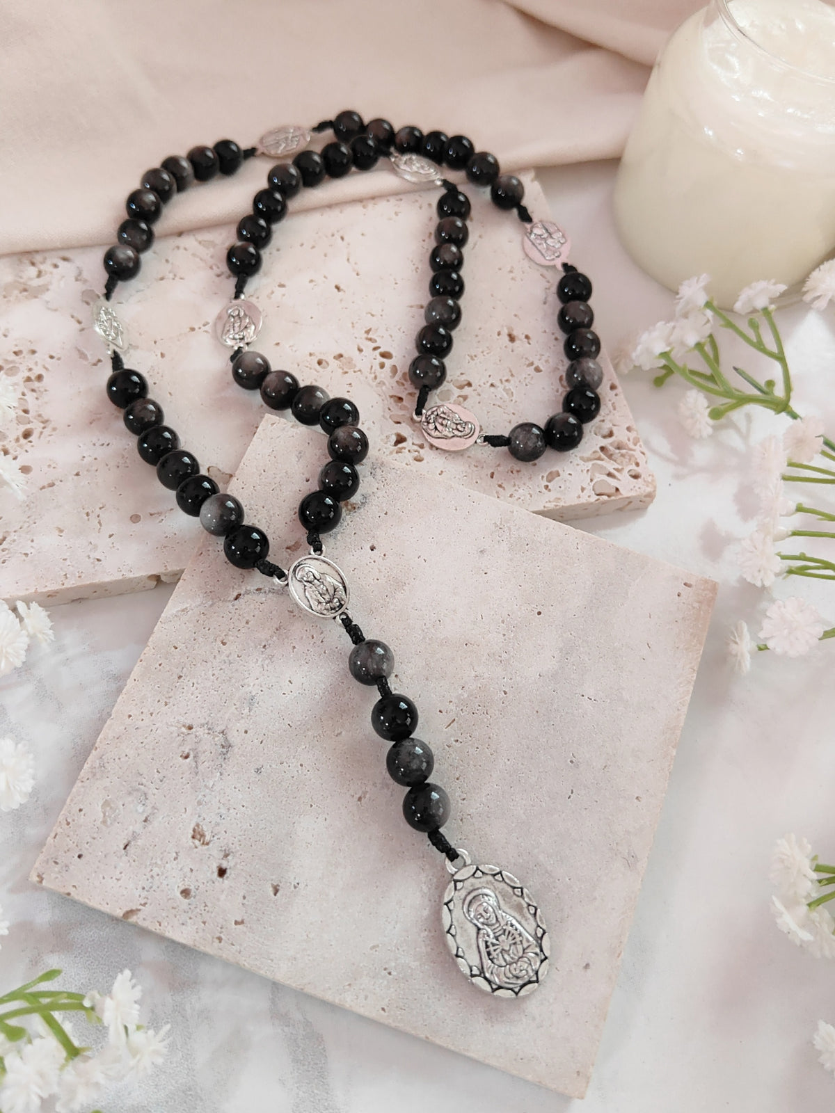 Servite Chaplet Seven Sorrows of Mary Black Obsidian Rosary