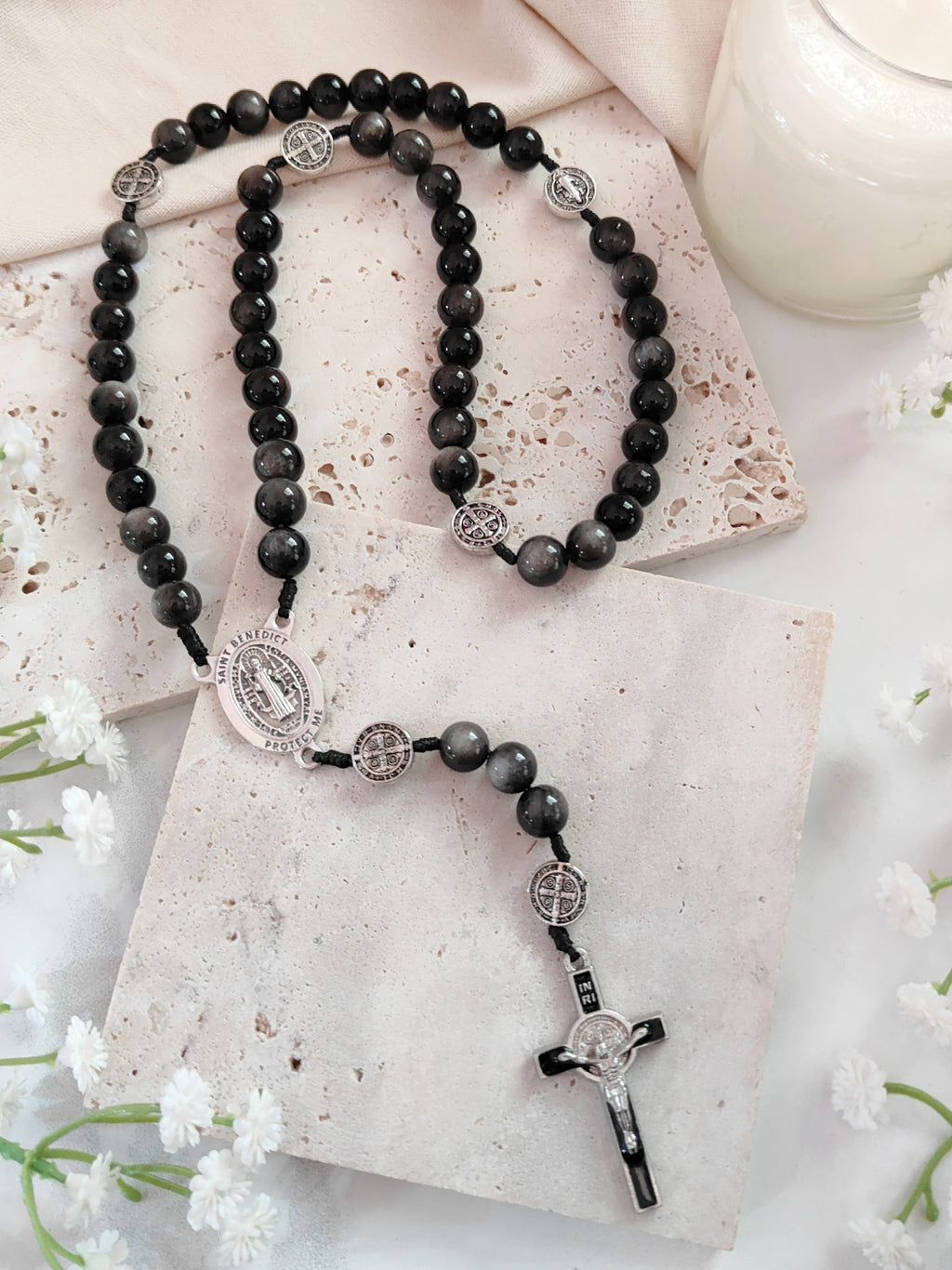 St Benedict Obsidian Rosary